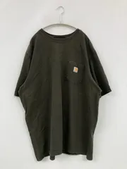 Carhartt カーハート Tシャツ/カットソー 2XL カーキ 無地 ワンポイント ブランドロゴ ミドル丈 半袖 クルーネック(丸首) メンズ