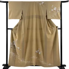 訪問着 身丈159cm 裄丈63.5cm S 袷 菊 葉柄 黄土色 正絹 秀品 【中古】のサムネイル