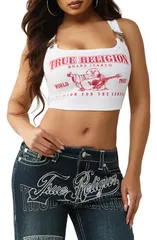トゥルーレリジョン レディース トップス シャツ True Religion Buddha Rib Crop Overal Buckle Tank Optic White ホワイトのサムネイル