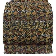 型絵染め　名古屋帯　結城紬　正絹　青　中古　草木染め 【mm742】 型絵染め 名古屋帯 結城紬 正絹 青 中古 草木染め 【mm742】 - メルカリ