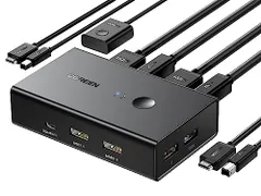 【新品】UGREEN HDMI KVM切替器 2入力1出力 キーボード、マウス、モニターを共有 PC2台用 4K@60Hz USB2.0 4ポート 切替器 HDMI2.0専用 ドライバー不要 簡単接続 手元スイッチ&USBケーブル付 ed9c3c9c