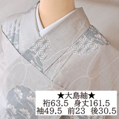 結城紬：美品：白い葉ライン：亀甲絣オフホワイト着物：袷着物：ますいわ屋：Q56 結城紬：美品：白い葉ライン：亀甲絣オフホワイト着物：袷着物：ます