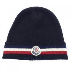 極美品✨MONCLER ネイビー ニット帽 ロゴワッペン - メルカリ
