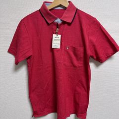 (^w^)b Hush Puppies 해시 퍼피 폴로 셔츠 칼라 첨부 반소매 포켓 첨부 사이드 슬릿 짠 무늬 봄 여름 캐주얼 타운 유스 골프 가노코 스포츠 레저 맨즈 사이즈 M OM12418HG