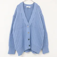 ◎ebure エブール ニットカーディガン リブ Vネック カシミヤ コットン ブルー レディース b01369のサムネイル