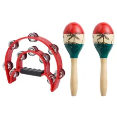 SALUDABLE タンバリン 1個 マラカス 2個 楽器 パーカッション 演奏会 カラオケ セット のサムネイル