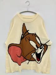 ニット/セーター アイボリー ニット 前面プリント バックプリント ミドル丈 長袖 クルーネック(丸首) メンズ レディース