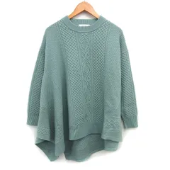 アシヴェイド ASYVAD. アシンメトリー ニット セーター アラン模様 ウール リブ バックロング 長袖 ミントグリーン /NT22