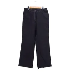 COLLECTION ワイド フレア パンツ ストライプ フルレングス コットン 綿 42 ブラック 黒 /FT18