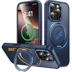 iPhone 16 Pro 用 ケース Magsafe対応 ワイヤレス充電 360°回転スタンド 縦横両対応 Gunwon スマホケース iphone16 Pro 用 半透明 マット感 防指紋 米軍規格 耐衝撃 マグセーフ リング マグネット搭載 アイフォン1