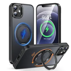 KWATUNG iPhone12 用 ケース iPhone 12 Pro 用 スマホケース magsafe対応 ワイヤレス充電 耐衝撃 いpほね12 用 ケース 360°回転スタンド 縦横両対応 アイフォン12用カバー マグネット搭載 防指紋 米軍MIL規格 