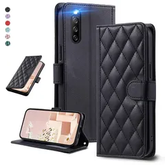 UnivoColors Sony Xperia 10 V（SO-52D/SOG11）キルティグレザー調 手帳型ケース エレガント 高質PU マグネット開閉式 カード収納機能 スタンド機能 液晶全面保護 レンズ保護 ストラップ付属(ブラック)