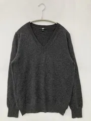 UNIQLO ユニクロ ニット/セーター XL グレー カシミヤ 無地 ミドル丈 長袖 Vネック メンズ
