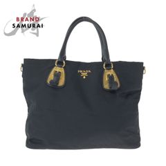 プラダ トートバッグ 2way ショルダー レザー×ナイロン A4可 肩掛 黒