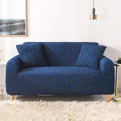 新品 ソファカバー ソファーカバー マルチカバー 肘付き ストレッチ素材 伸縮性良く 柔らかい ふわふわ 北欧風デザイン ソファー保護 洗える 厚手 おしゃれ 優しい肌触り感 四季適用 (ダークブルー 2人掛け)のサムネイル