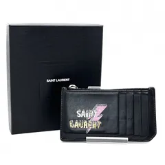 SAINT LAURENT（サンローラン）スタッズロゴ ジップカードケース コインケース ブラック レザー フラグメントケース メンズ レディース【中古】