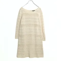 【極美品】23区★上質な雰囲気♪ かぎ針編み風ニットワンピース サイズ40 生成り系 z17911のサムネイル