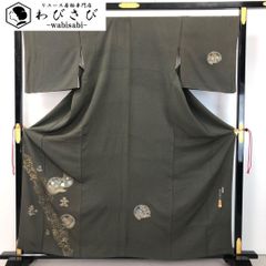 付下げ 螺鈿作家 藤本隆士 雲母塾 叩き染 花唐草 蝶 金彩 黒橡 K-4810 