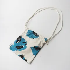美品 テンベア TEMBEA RAKKO  ラッコ柄 POCHETTE PRINT ｜ホワイト ブルー ハンドバッグ 巾着バッグ ポシェット【2400014967913】のサムネイル