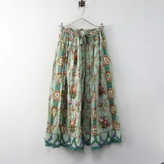 美品 定価68200円 2025SS ピンクハウス PINK HOUSE 壁紙模様柄プリントスカート ピンタック ロング グリーン／【2400014974294】のサムネイル