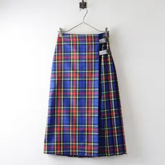 美品 2022AW アニエスベー To b. by agnes b. タータンチェックキルトミディスカート 36｜ブルー レッド系 ボトムス【2400014975857】