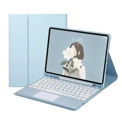 【新品】 iPad Air 13インチ (M2/M3/M4) 用キーボード付きケース iPad Pro12.9 第3/4/5/6世代兼用bluetoothキーボードカバー タッチパッド搭載 丸型キー apple pencil収納 分離式 全面保護 ブルー