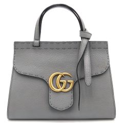 極美品 グッチ GGマーモント トップハンドル 2WAY バッグ ブルーグレー 