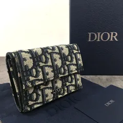 送料込み！ 極美品 Christian Dior トロッター ネイビー×ブラック 三つ折り財布 245