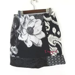 デシグアル Desigual スカート ラメ 花柄 ロゴ パッチワーク Aライン ひざ丈 S 36 黒 ブラック グレー マルチカラーのサムネイル