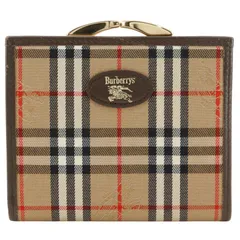 【BURBERRY】バーバリー ノバチェック がま口 コットン×レザー 茶 レディース 二つ折り財布