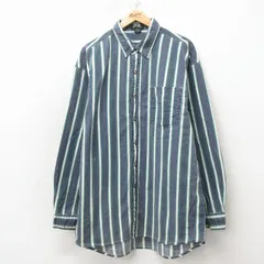 XL/古着 長袖 シャツ メンズ 00年代 00s ロング丈 コットン 緑他 ストライプ 26apr24