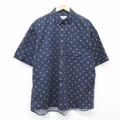 XL/古着 半袖 シャツ メンズ 00年代 00s 総柄 大きいサイズ コットン ボタンダウン 紺他 26apr24