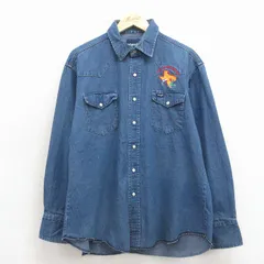 XL/古着 ラングラー 長袖 ウエスタン シャツ メンズ テキサス 紺 デニム 26apr24のサムネイル