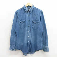 L/古着 ラングラー 長袖 ウエスタン シャツ メンズ 90年代 90s コットン USA製 紺 デニム【spe】 26apr24のサムネイル