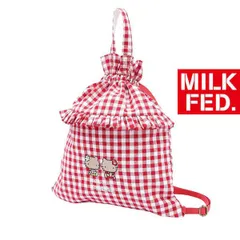 サンリオ ミルクフェド milkfed デイバック リュック MILKFED. × HELLO KITTY SUN-KISSED F2F DRAWSTRING BAG キティ キティちゃん ミミィ ハローキティ レッド 赤 チェック 103262053005