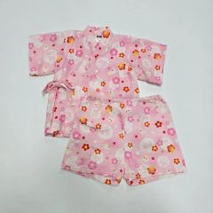 新品タグ付】☆ここち 女の子 浴衣 90cm 椿 ストライプ ピンク 夏祭り 