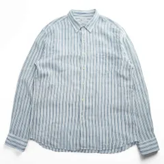 J.CREW 長袖 リネン ストライプシャツ XL ブルー ホワイト 麻100% 胸ポケット