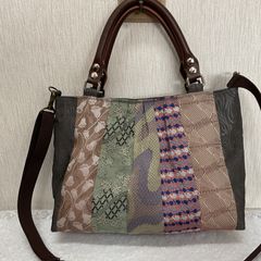 秋名バラ 大島紬 ×本革 着物リメイク トートバッグ 和装バッグ