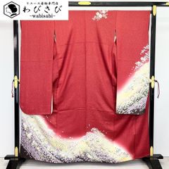 振袖 美しい花模様 梅 菊 萩 藤 紫陽花 真紅色 金彩 K-4659 - メルカリ