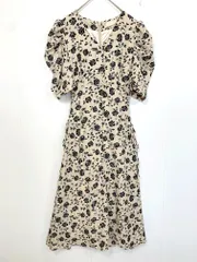 AnMILLE アンミール 花柄 Vネック ロング 半袖 ワンピース ベージュ ■◆ レディース