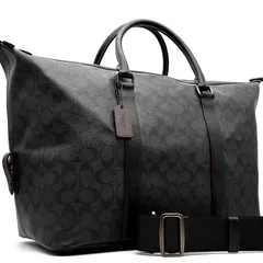 未使用に近い COACH コーチ シグネチャー トレッカー ボストンバッグ トラベルバッグ 2WAY ブラック チャコール PVC レザー 大容量 斜め掛け 肩掛け 出張 旅行 ボーナス 夏休み 帰省 父の日