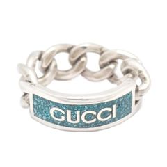 新品未使用☆GUCCI ターコイズグリーンエナメルチェーンリング18