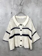 美品 MOUSSY マウジー STRIPED CROCHET shirt クロシェ 半袖 シャツ sizeF/アイボリー ■◇ レディース