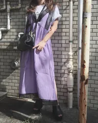 Lace Trim Flare Long Jumper Skirt (light purple)のサムネイル