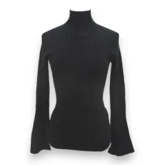 ユニクロ UNIQLO マメクロゴウチ Mame Kurogouchi コラボ 長袖 3D リブ ニット セーター S 黒系 ブラック 無地 ハイネック 伸縮性