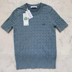 新品 LACOSTE 定価2万 ケーブルニットTシャツ 36 くすみライトブルーのサムネイル