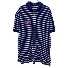 90s POLO by RALPH LAUREN 半袖 ポロシャツ XXL ネイビー ポロバイラルフローレン ハーフボタン 90年代 ポニー刺繍 夏物 a805-6347