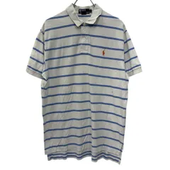 90s POLO by RALPH LAUREN 半袖 ポロシャツ L ホワイト ポロバイラルフローレン ハーフボタン 90年代 ポニー刺繍 ボーダー 夏物 a805-6348