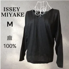 ISSEY MIYAKE イッセイミヤケ 80s ヴィンテージ リネン麻100% Vネック ニット M ブラックのサムネイル
