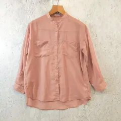 INGNI イング シャツ 長袖 カラーレス レース素材 シアーシャツ ピンク Mサイズ〇□☆